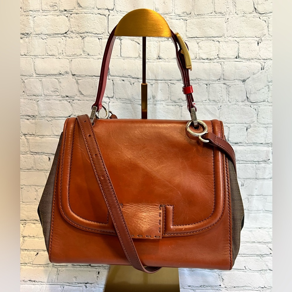 Fendi Camel Leather and Pequin Stripe